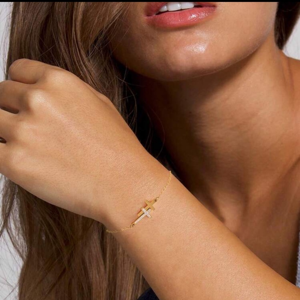 Elegant Gold Cross Bracelet, Double Cross Bracelet